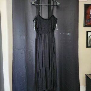 Plus Size Black Cut-Out Smocked Top Midi Dress